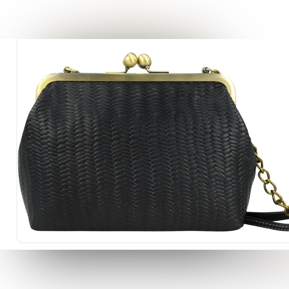 NWT ANUSCHKA heritage black leather Crossbody purse bag with pouch